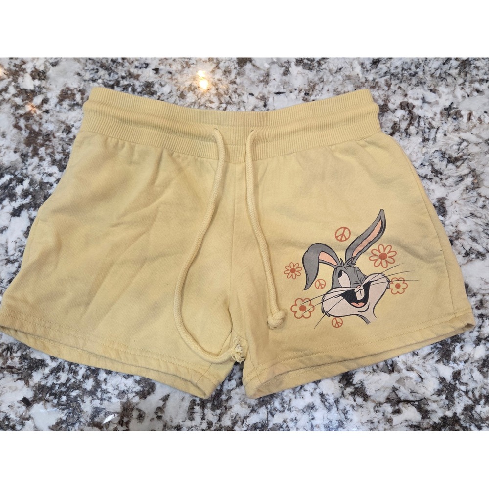 Looney Tunes Bugs Bunny Gold Yellow Fleece Lounge Shorts XS LS32203LS Peace